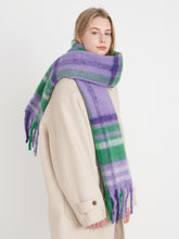 Fringe Plaid Polyester Scarf OutfitFlow